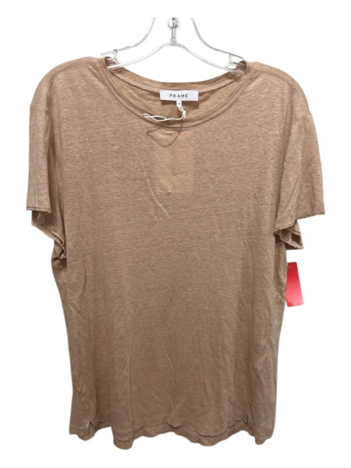 Frame Size L Blush Beige Organic Linen Short Sleeve Raw Edge T Shirt Top Blush Beige / L