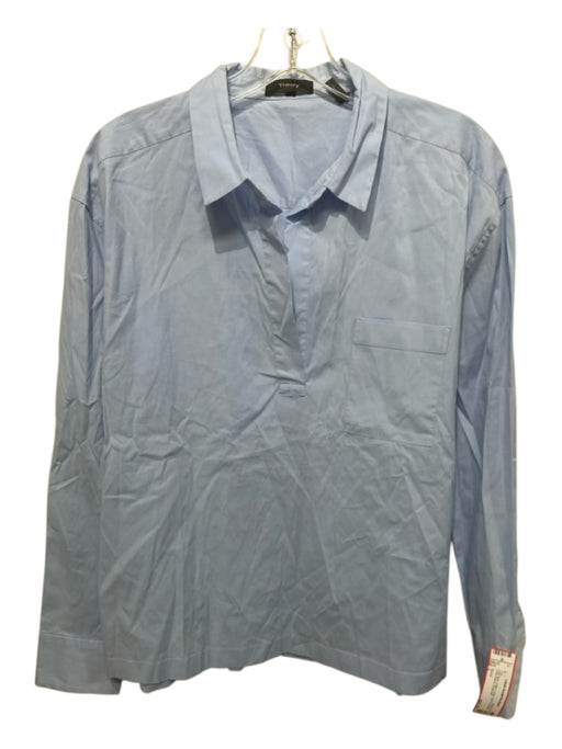 Theory Size L Light Blue Cotton Collar Split V neckline Long Sleeve Top Light Blue / L