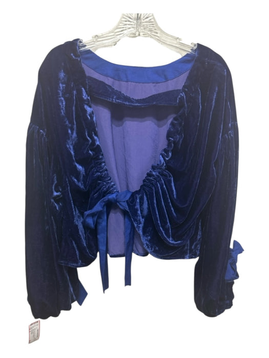Free People Size M Navy Blue Velvet Tie Back Long Balloon Sleeve Top Navy Blue / M