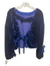Free People Size M Navy Blue Velvet Tie Back Long Balloon Sleeve Top Navy Blue / M