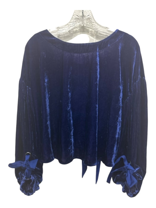 Free People Size M Navy Blue Velvet Tie Back Long Balloon Sleeve Top Navy Blue / M