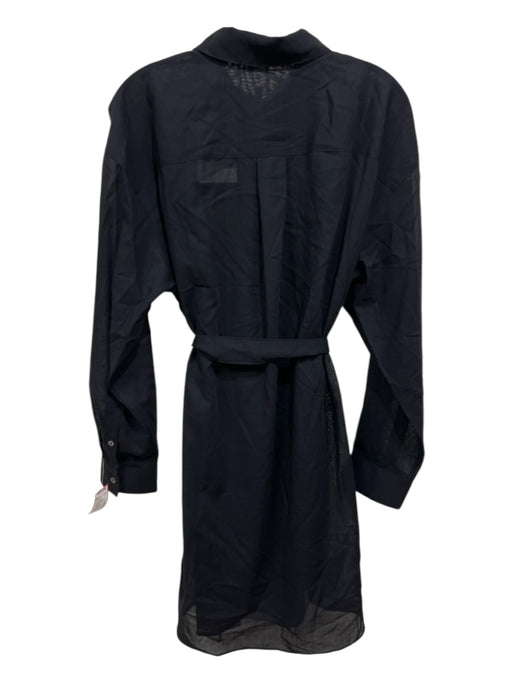 Theory Size L Navy Blue Wool & Polyester Button Down Sash Long Sleeve Top Navy Blue / L