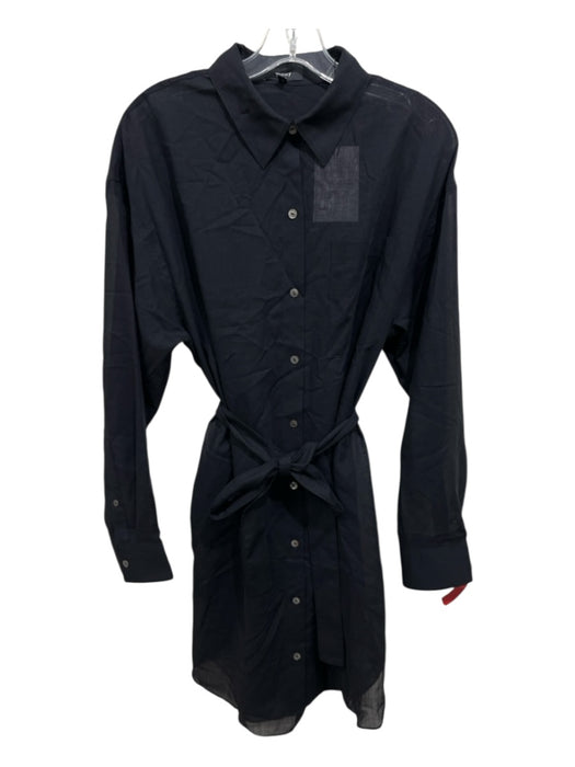 Theory Size L Navy Blue Wool & Polyester Button Down Sash Long Sleeve Top Navy Blue / L