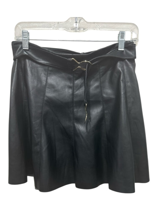 House of Harlow Size L Black Faux Leather Sash Paneled Stretch Mini Skirt Black / L