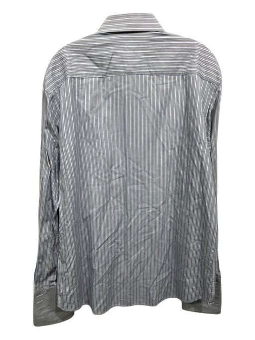 Bugatchi Size 16.5 Gray, White, Blue Cotton Striped Men's Long Sleeve Shirt Gray, White, Blue / 16.5