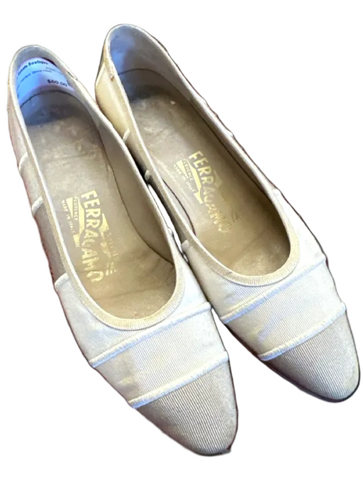 Ferragamo Shoe Size 8.5 Beige Thread Pointed Block Heel Shoes Beige / 8.5