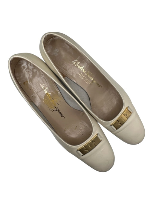 Salvatore Ferragamo Shoe Size 8.5 Taupe & White Canvas Color Block Flats Taupe & White / 8.5