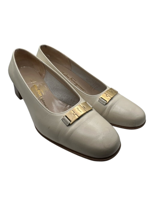 Salvatore Ferragamo Shoe Size 8.5 Taupe & White Canvas Color Block Flats Taupe & White / 8.5