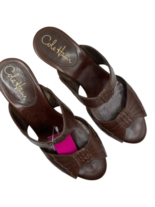 Cole Haan Shoe Size 8.5 Dark Brown Leather Wedge Braided detail Sandals Dark Brown / 8.5