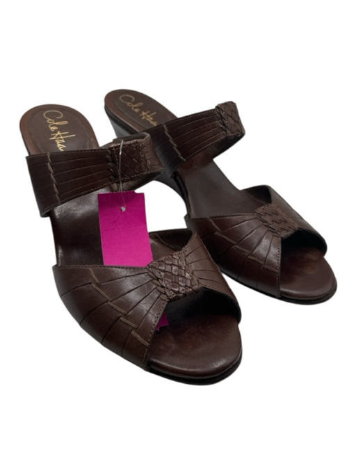 Cole Haan Shoe Size 8.5 Dark Brown Leather Wedge Braided detail Sandals Dark Brown / 8.5