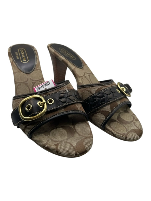 Coach Shoe Size 9 Tan & brown Canvas & Leather Logo Buckle Heel Mules Tan & brown / 9