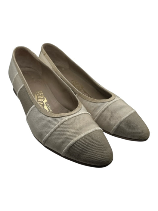 Salvatore Ferragamo Shoe Size 8.5 Cream Leather Kitten Heel Gold Hardware Pumps Cream / 8.5