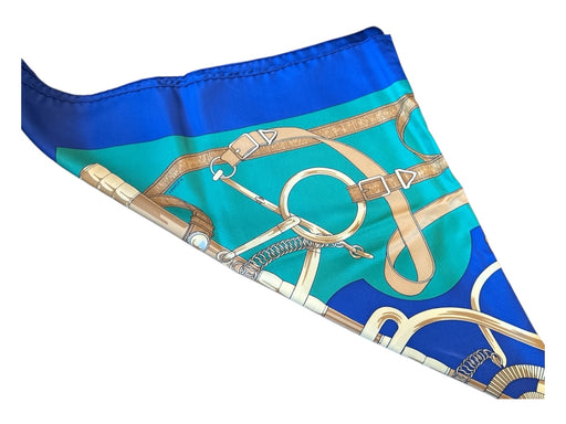 Hermes Navy & Green Silk Chains Buckles scarf Navy & Green / L