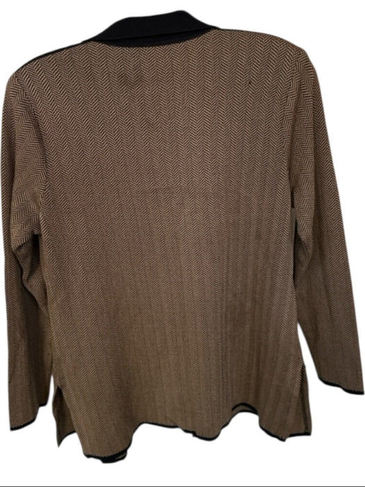 Misook Size S Black & Tan Acrylic Blend Chevron Shoulder Pads Buttons Sweater Black & Tan / S