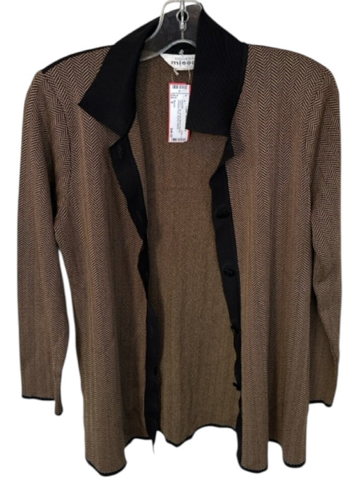 Misook Size S Black & Tan Acrylic Blend Chevron Shoulder Pads Buttons Sweater Black & Tan / S