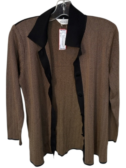 Misook Size S Black & Tan Acrylic Blend Chevron Shoulder Pads Buttons Sweater Black & Tan / S