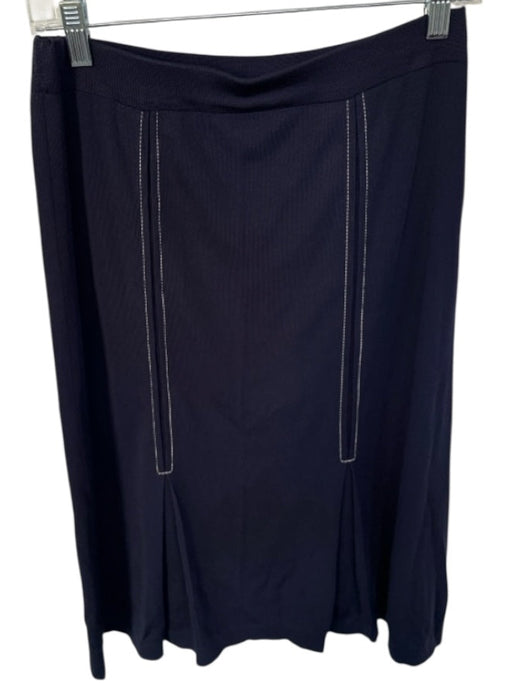 Misook Size XS Navy & white Acrylic Blend Elastic Waist Pleated Midi Skirt Navy & white / XS