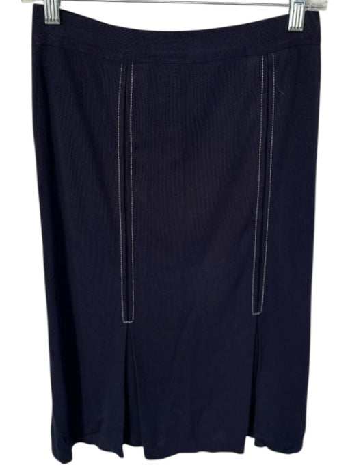 Misook Size XS Navy & white Acrylic Blend Elastic Waist Pleated Midi Skirt Navy & white / XS