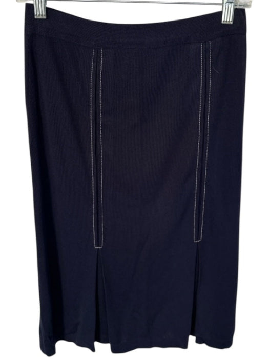 Misook Size XS Navy & white Acrylic Blend Elastic Waist Pleated Midi Skirt Navy & white / XS