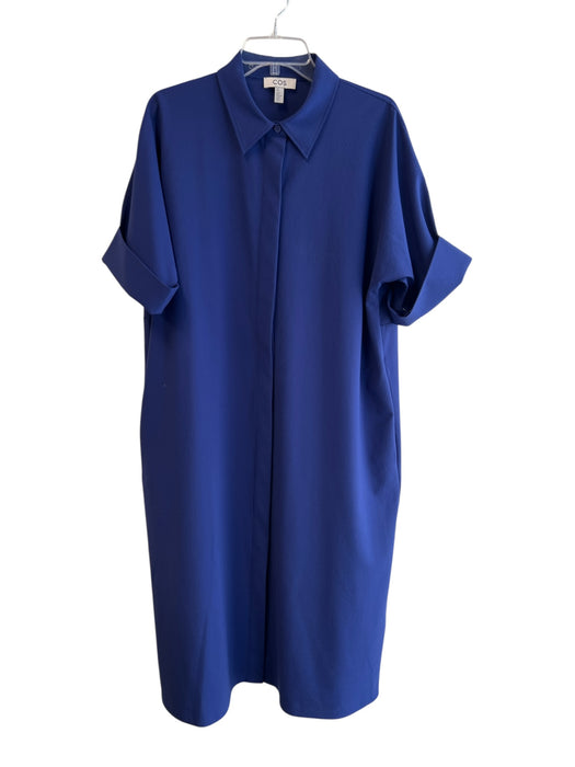 COS Size Small Dark Blue Polyester Blend Button Down Short Sleeve Collared Dress Dark Blue / Small