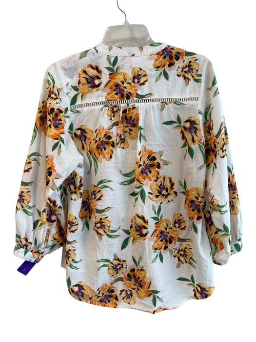 Maye Size Small White, Orange & Green Cotton Long Sleeve Round Neck Floral Top White, Orange & Green / Small