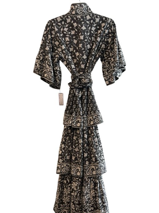 Sue Sartor Size Small Black & Gray Cotton Half Sleeve Floral Print Tiered Dress Black & Gray / Small