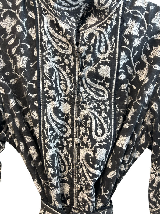 Sue Sartor Size Small Black & Gray Cotton Half Sleeve Floral Print Tiered Dress Black & Gray / Small