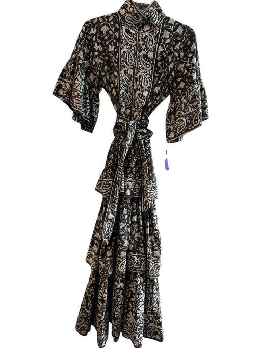 Sue Sartor Size Small Black & Gray Cotton Half Sleeve Floral Print Tiered Dress Black & Gray / Small