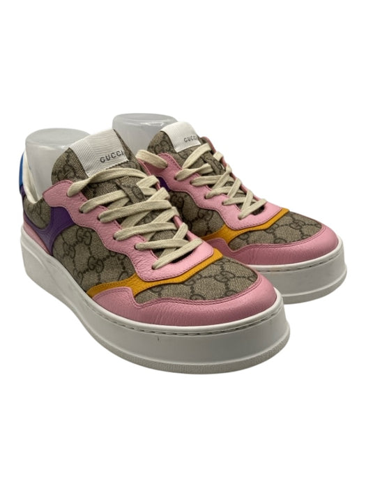 Gucci Beige & Pastel Print Coated Canvas Monogram Low Top Sneakers Beige & Pastel Print