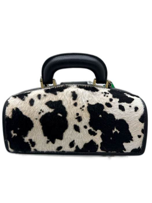 Pratesi Black, White, Brass Cowhide Ponyhair Cow Print Top Handle Structured Bag Black, White, Brass / Small