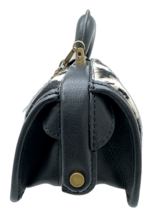 Pratesi Black, White, Brass Cowhide Ponyhair Cow Print Top Handle Structured Bag Black, White, Brass / Small