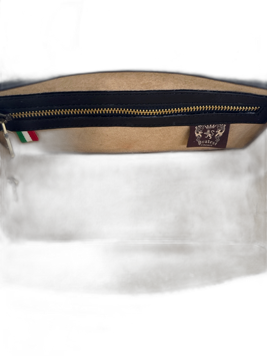 Pratesi Black, White, Brass Cowhide Ponyhair Cow Print Top Handle Structured Bag Black, White, Brass / Small