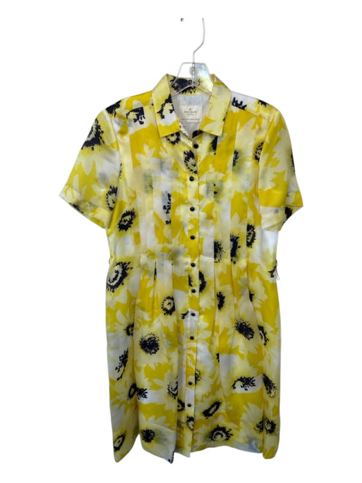 Kate Spade Size 6 Yellow & Black Polyester Short Sleeve Flowers Pleated Dress Yellow & Black / 6