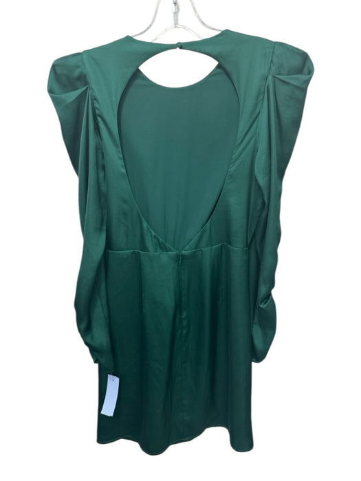 ASTR Size S Emerald Green Polyester Long Sleeve Puff Shoulder Open Back Dress Emerald Green / S