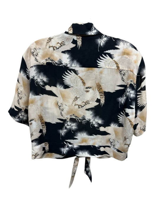 All Saints Size Medium Black, Cream, Brown Short Sleeve Birds Button Front Top Black, Cream, Brown / Medium