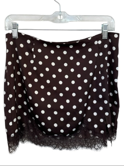 Brit the Label Size L Brown & White Polyester Side Zip Polka Dot Lace Trim Skirt Brown & White / L