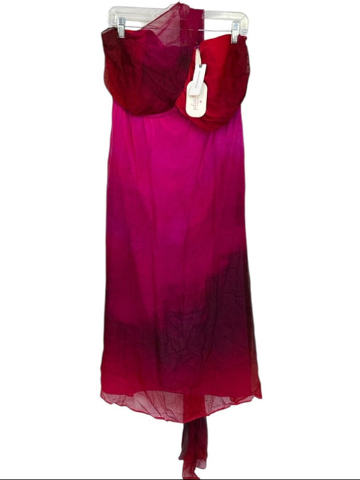 Plenty by Tracy Reese Size L Red & Magenta Silk One Shoulder Ombre Maxi Dress Red & Magenta / L