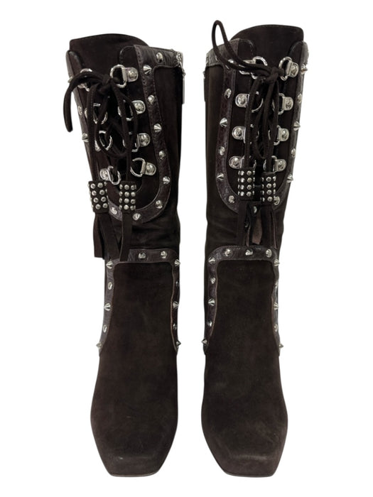 Dolce & Gabbana Shoe Size 36.5 Dark Brown Leather Suede Lace Up Studded Boots Dark Brown / 36.5