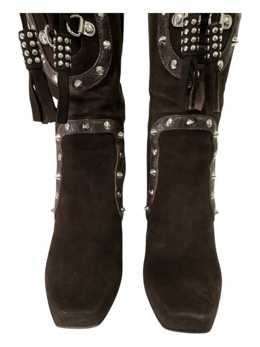 Dolce & Gabbana Shoe Size 36.5 Dark Brown Leather Suede Lace Up Studded Boots Dark Brown / 36.5
