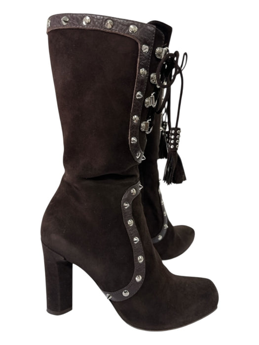 Dolce & Gabbana Shoe Size 36.5 Dark Brown Leather Suede Lace Up Studded Boots Dark Brown / 36.5