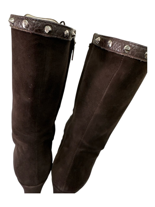 Dolce & Gabbana Shoe Size 36.5 Dark Brown Leather Suede Lace Up Studded Boots Dark Brown / 36.5