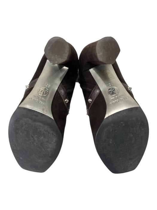 Dolce & Gabbana Shoe Size 36.5 Dark Brown Leather Suede Lace Up Studded Boots Dark Brown / 36.5