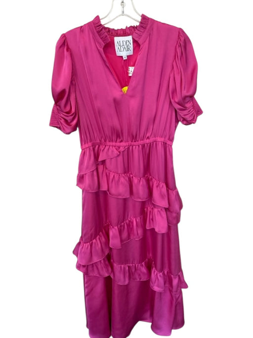 Alden Adair Size M Pink Polyester Short Balloon Sleeve Ruffle Collar Maxi Dress Pink / M