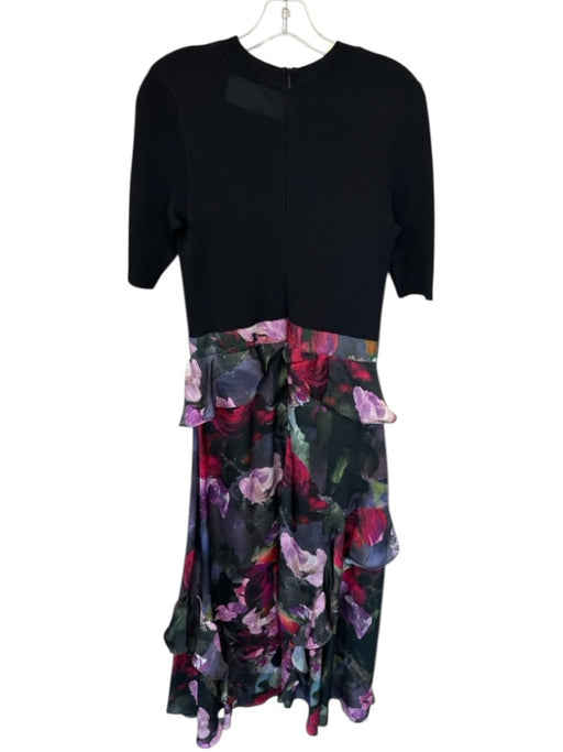 Ted Baker Size 3/L Black & Purple Viscose Blend Short Sleeve Botanical Dress Black & Purple / 3/L