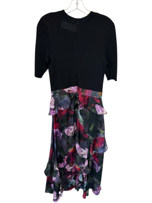 Ted Baker Size 3/L Black & Purple Viscose Blend Short Sleeve Botanical Dress Black & Purple / 3/L
