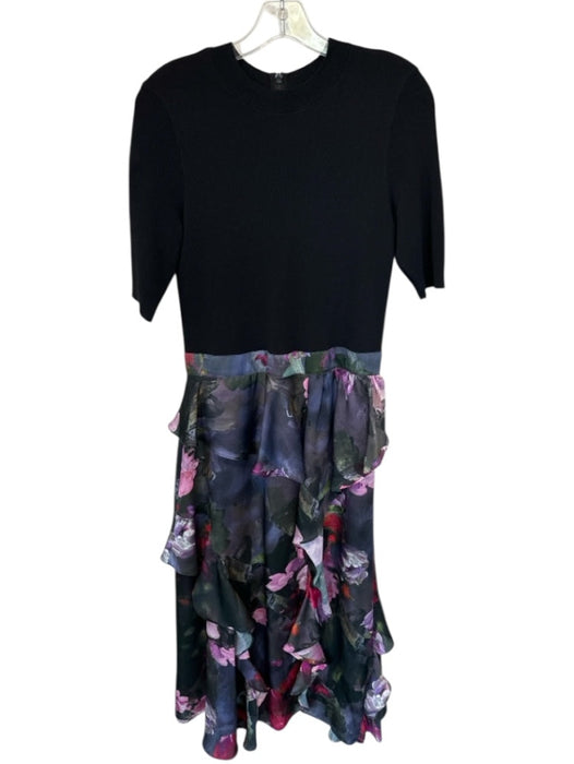 Ted Baker Size 3/L Black & Purple Viscose Blend Short Sleeve Botanical Dress Black & Purple / 3/L