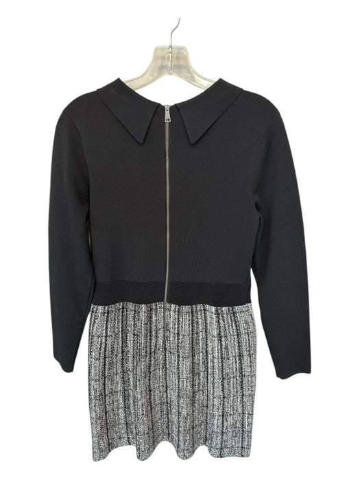 Ted Baker Size 4/L Black & White Viscose Blend Long Sleeve tweed Collar Dress Black & White / 4/L
