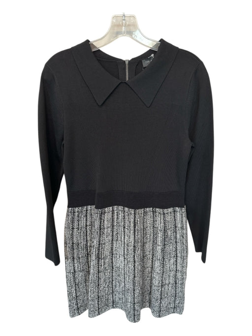 Ted Baker Size 4/L Black & White Viscose Blend Long Sleeve tweed Collar Dress Black & White / 4/L
