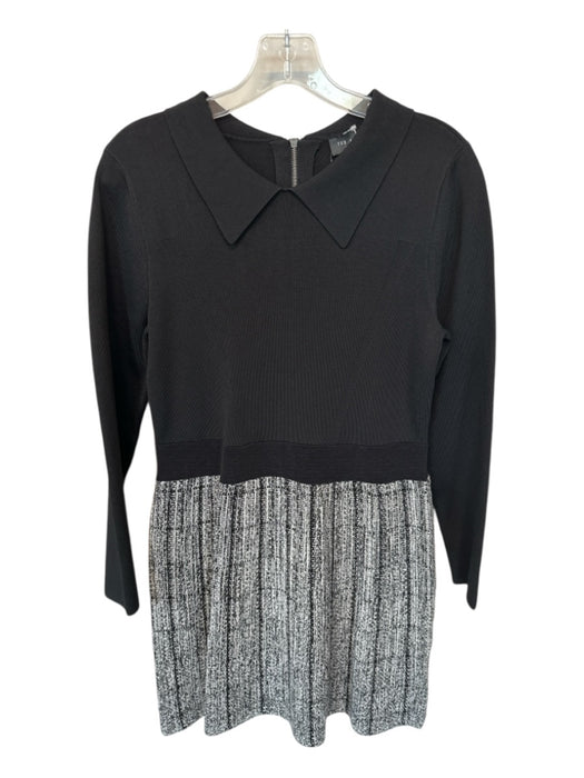 Ted Baker Size 4/L Black & White Viscose Blend Long Sleeve tweed Collar Dress Black & White / 4/L