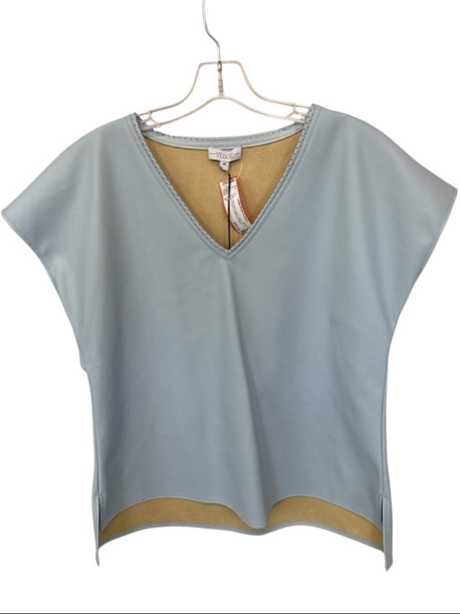 S'edge Size M Baby Blue Vegan Leather Short Sleeve V Neck Perforated Top Baby Blue / M